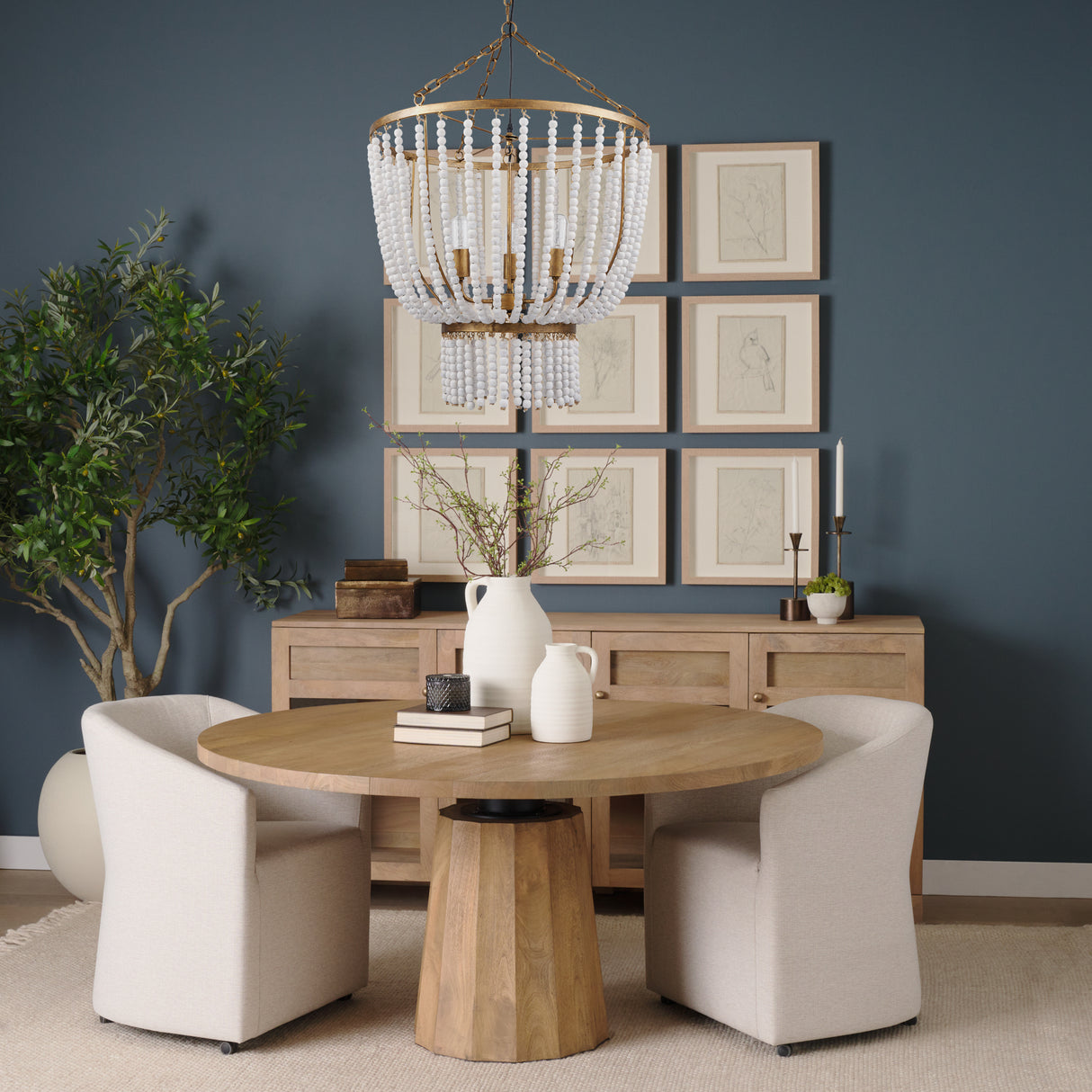 Rhone Gold Metal and Wood Beaded Chandelier from Mercana - Luna Furniture