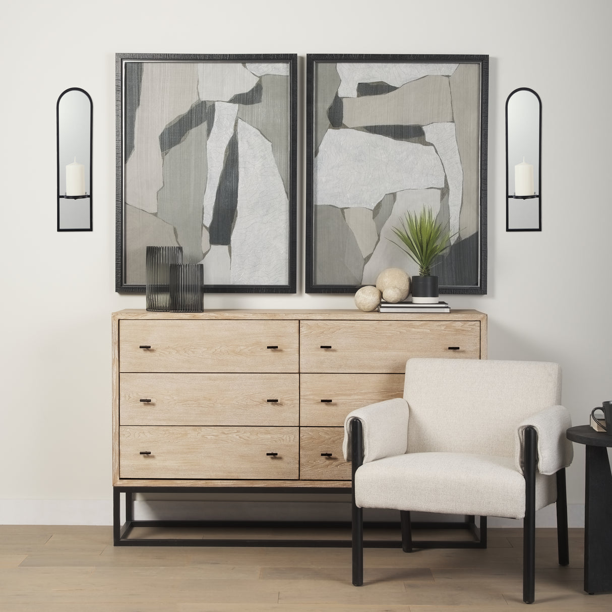 Evianna 7L x 7W x 25H Mirrored W/Black Metal Frame Wall Candle Holder from Mercana - Luna Furniture
