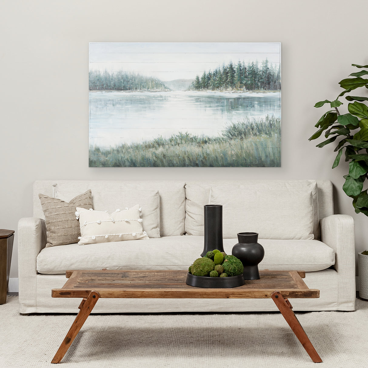 Mere Pond Lake 60x40 Hand Painted on Wood Oil Painting from Mercana - Luna Furniture