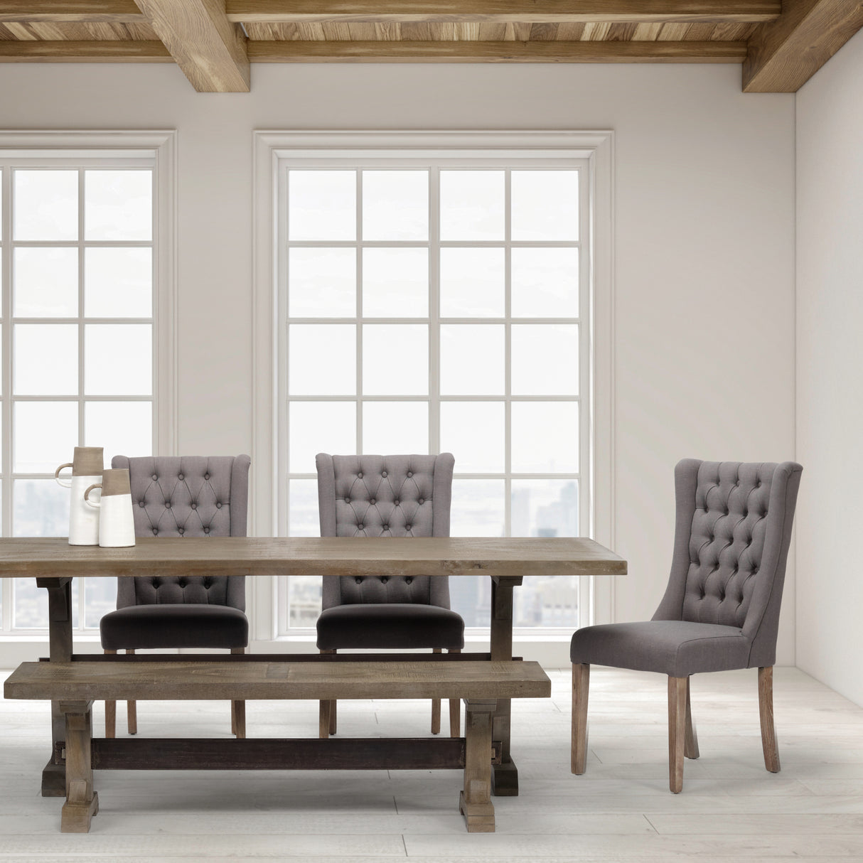 Mackenzie II Gray Plush Linen Covering Ash Solid Wood Base Dining Chair from Mercana - Luna Furniture
