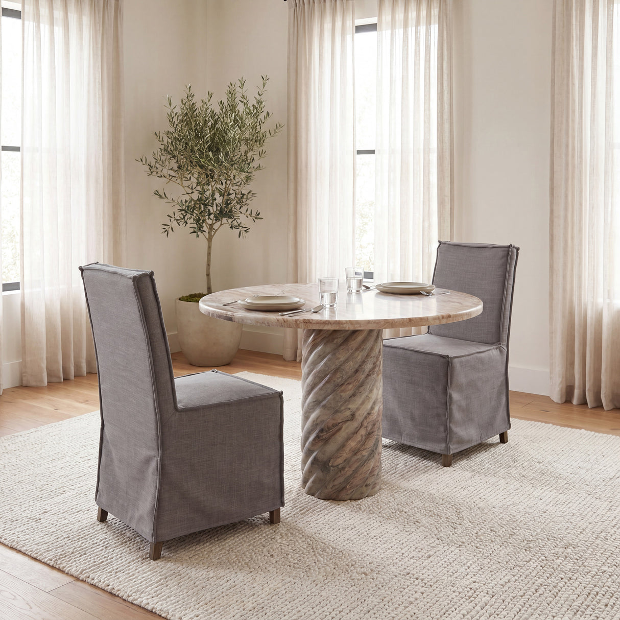 Elbert I Grey Fabric Slip-Cover Brown Wooden Base Dining Chair, Set of 2 from Mercana - Luna Furniture