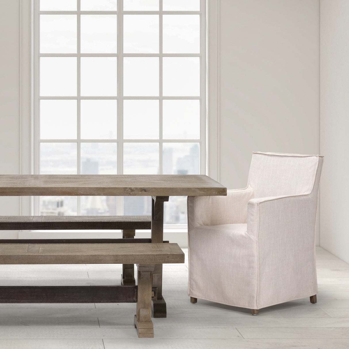 Elbert II Cream Fabric Slip-Cover Brown Wood Frame Dining Chair from Mercana - Luna Furniture