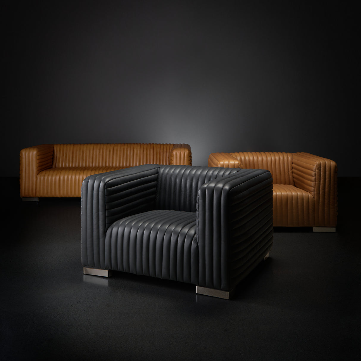 Ricciardo Cognac Leather Three Seater Sofa 82.5L x 38.5W x 26.5H from Mercana - Luna Furniture