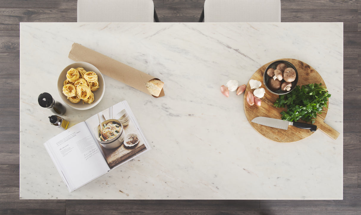Fieri Solid Iron Black Body White Marble Top Four Drawer Kitchen Island from Mercana - Luna Furniture