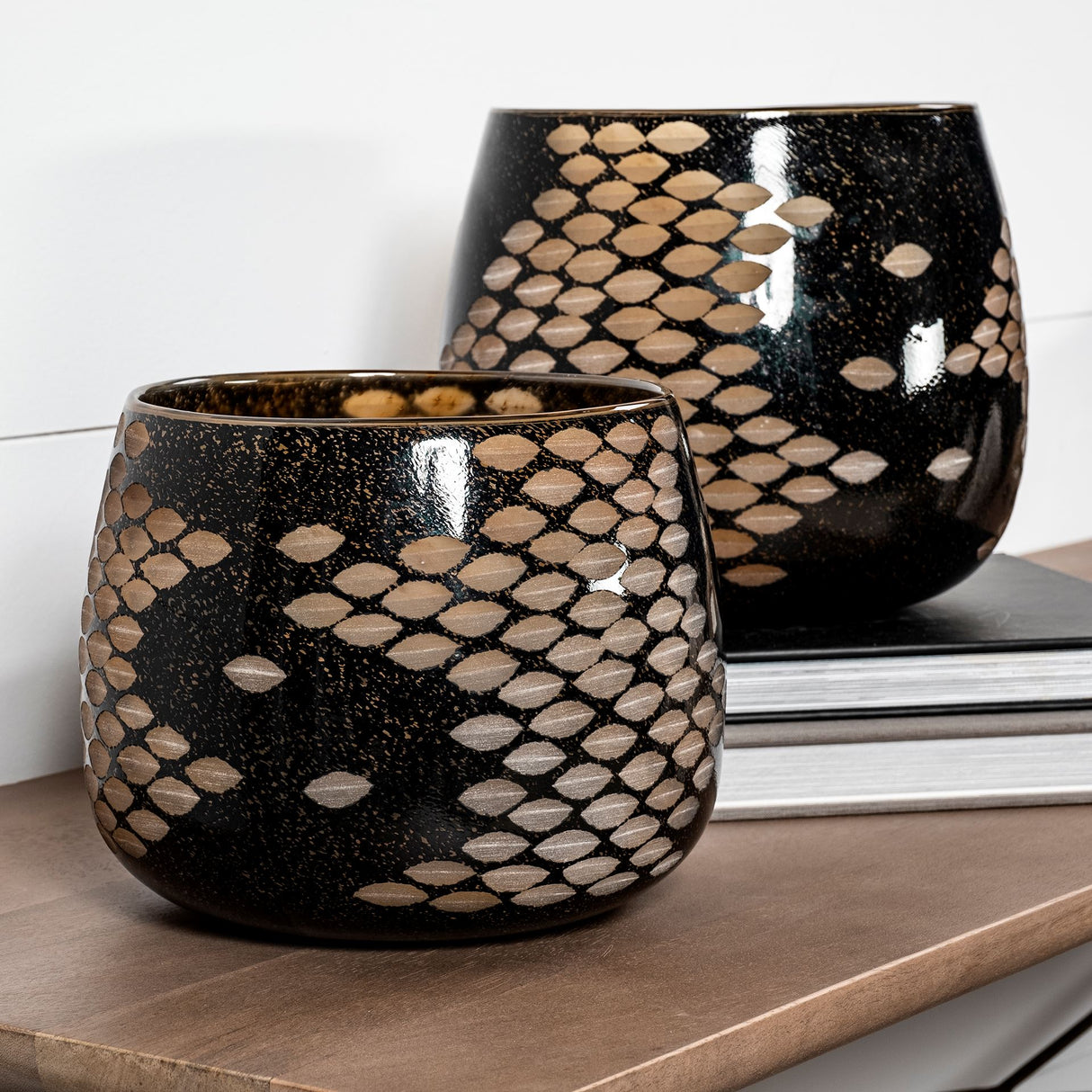 Mojave Large Black and Gold Detail Glass Vase from Mercana - Luna Furniture