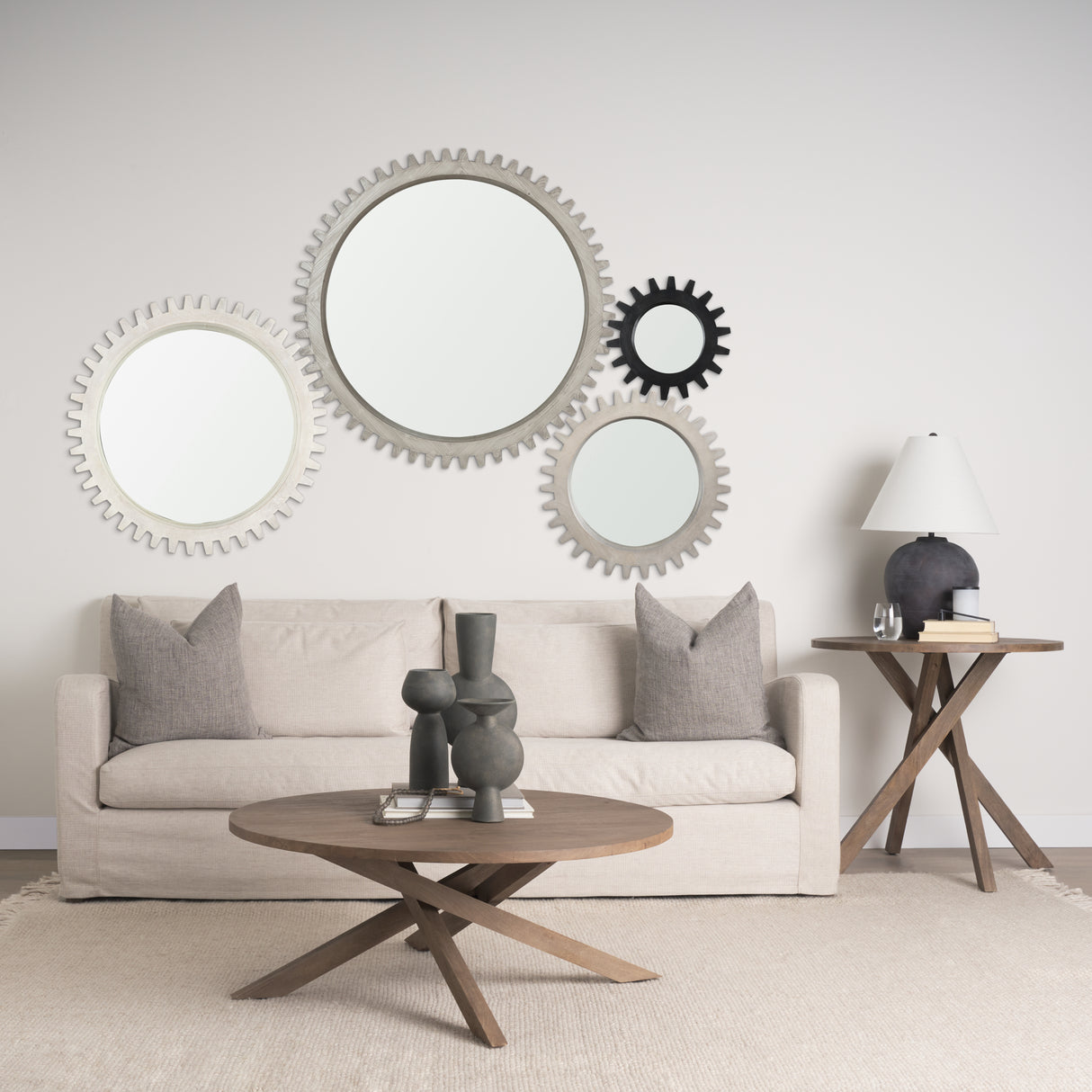 Cog Mirror 44" Round Gray Wood Frame Mirror from Mercana - Luna Furniture