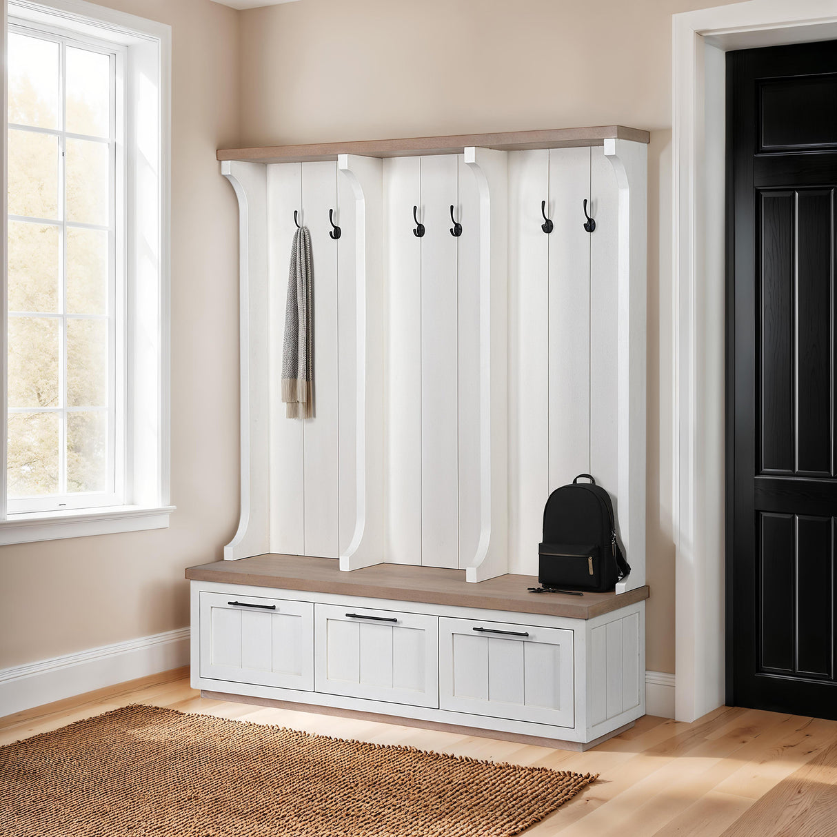 Fairview IV 61L x 17W White And Brown Wood With Storage Hall Tree from Mercana - Luna Furniture