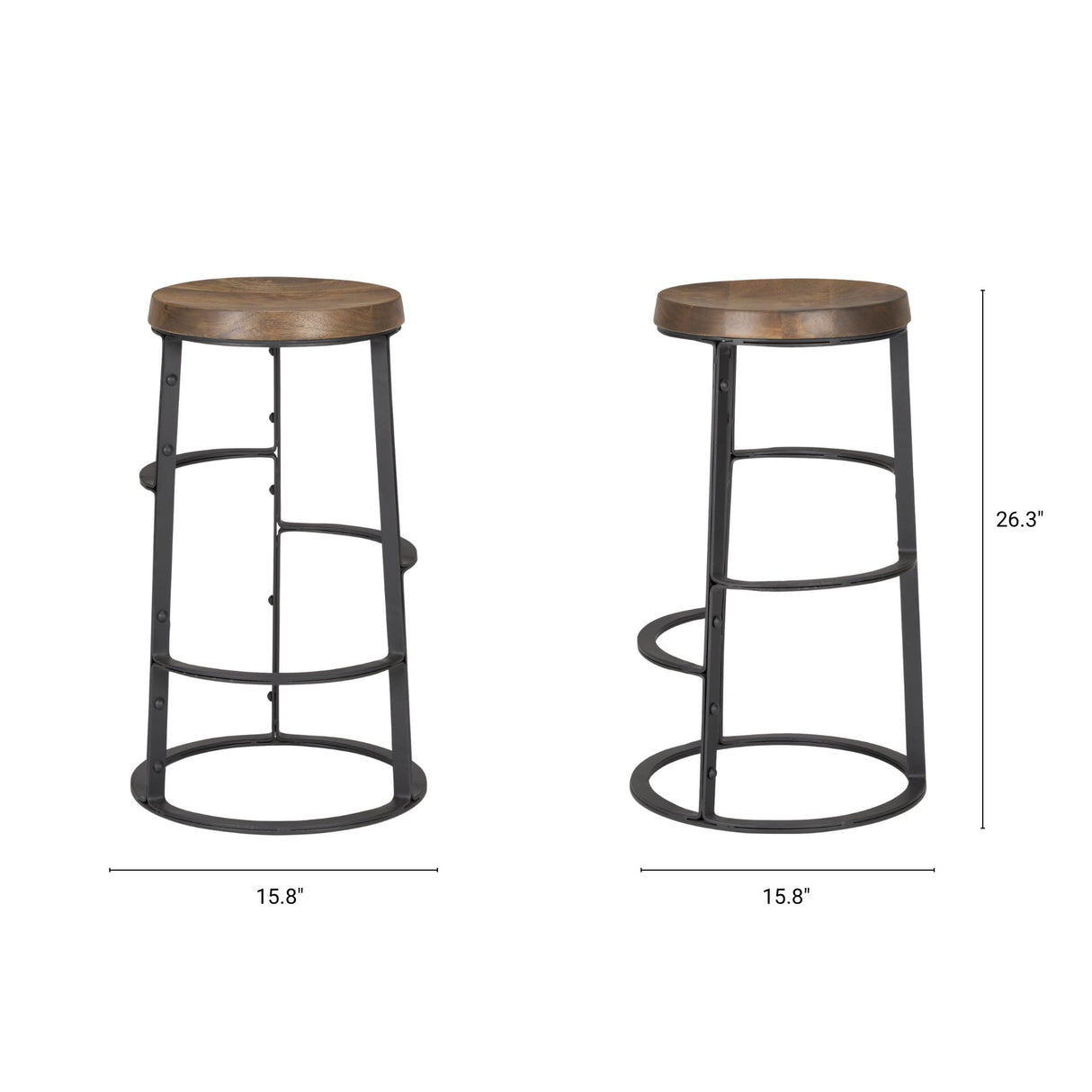 Neo 26.3" Seat Height Brown Wood Seat Black Metal Frame Stool from Mercana - Luna Furniture