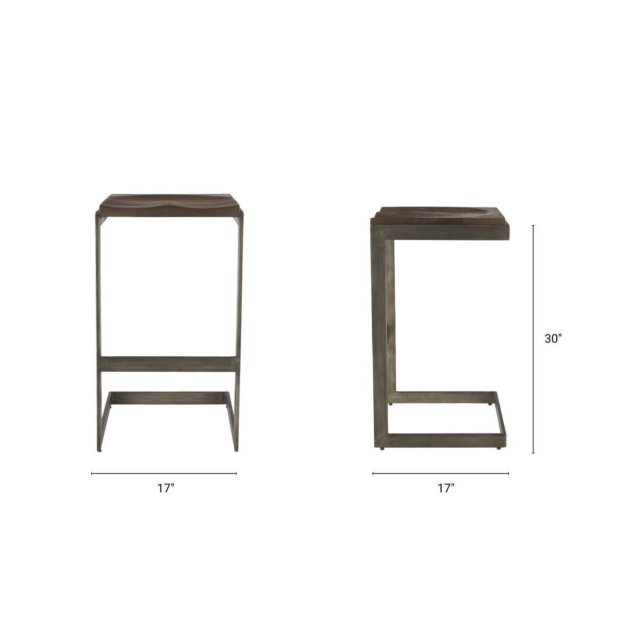 Kiran 17L x 17W x 30H Medium Brown Wood W/ Antique Nickel Finished Metal Frame Bar Stool from Mercana - Luna Furniture