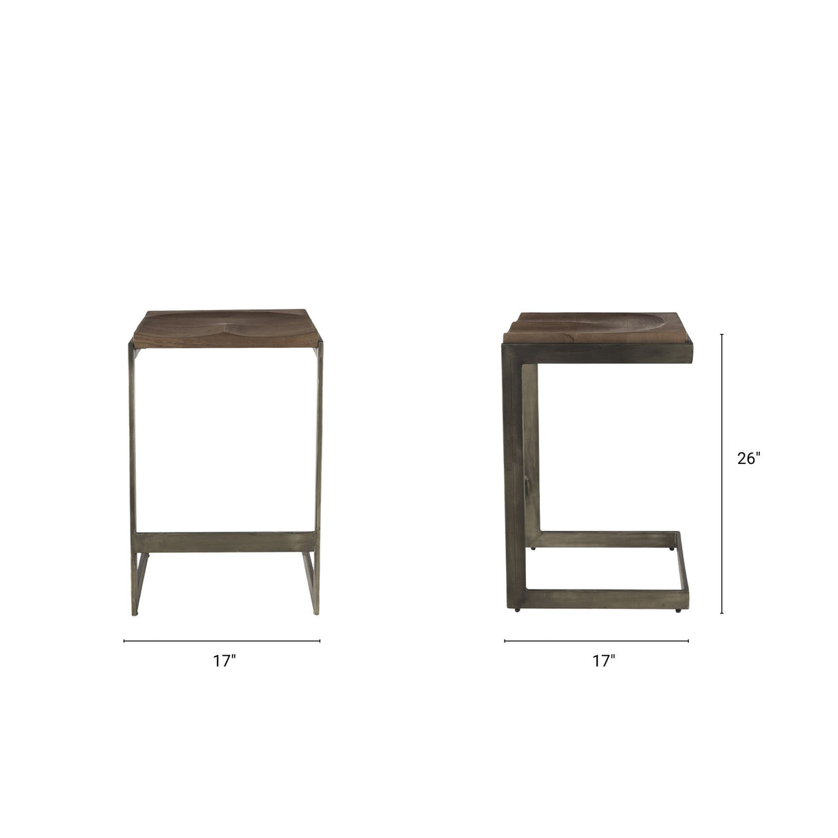 Kiran 17L x 17W x 26H Medium Brown Wood W/ Antique Nickel Finished Metal Frame Counter Stool from Mercana - Luna Furniture