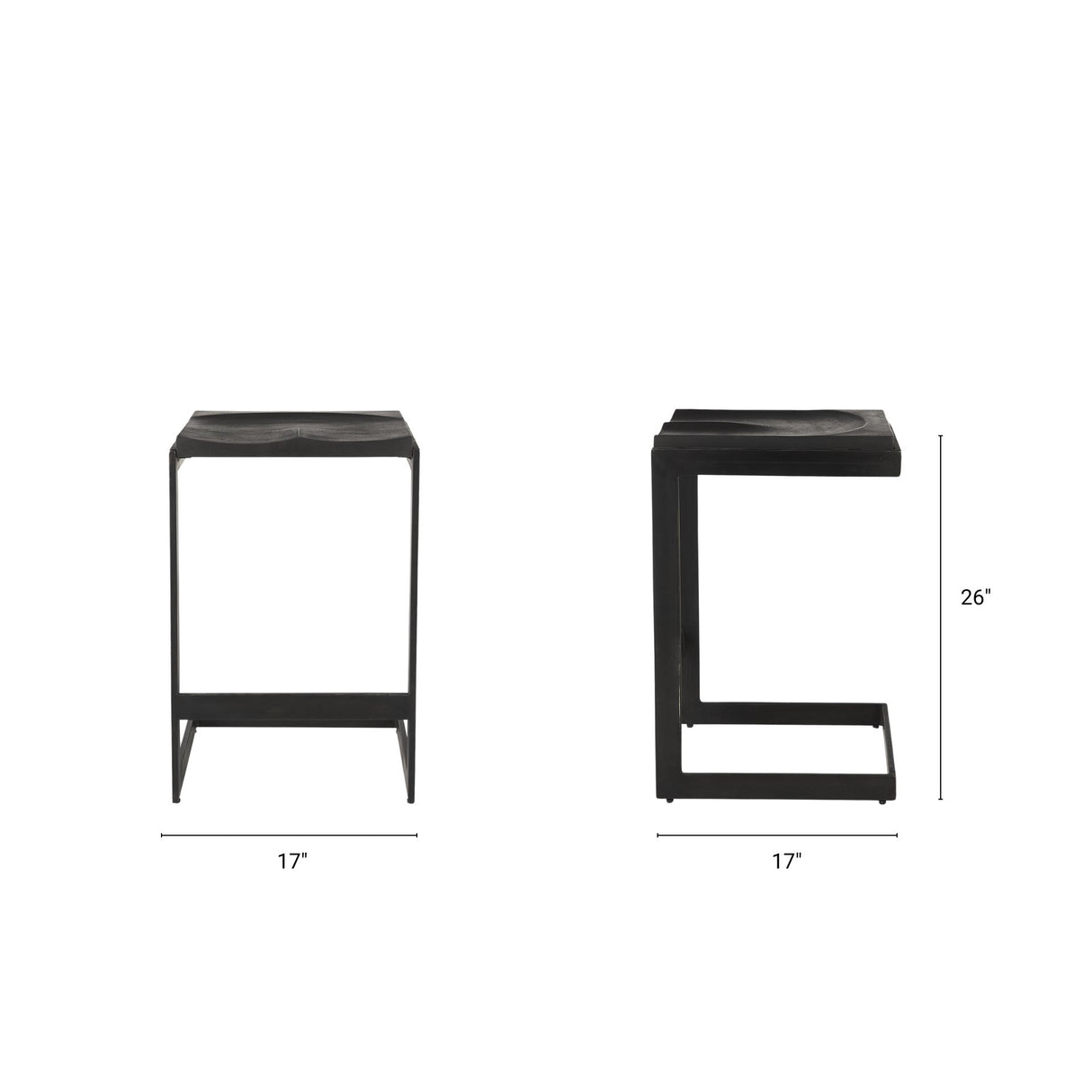 Kiran 17L x 17W x 26H Black Wood W/ Black Metal Base C-Shape Counter Stool from Mercana - Luna Furniture