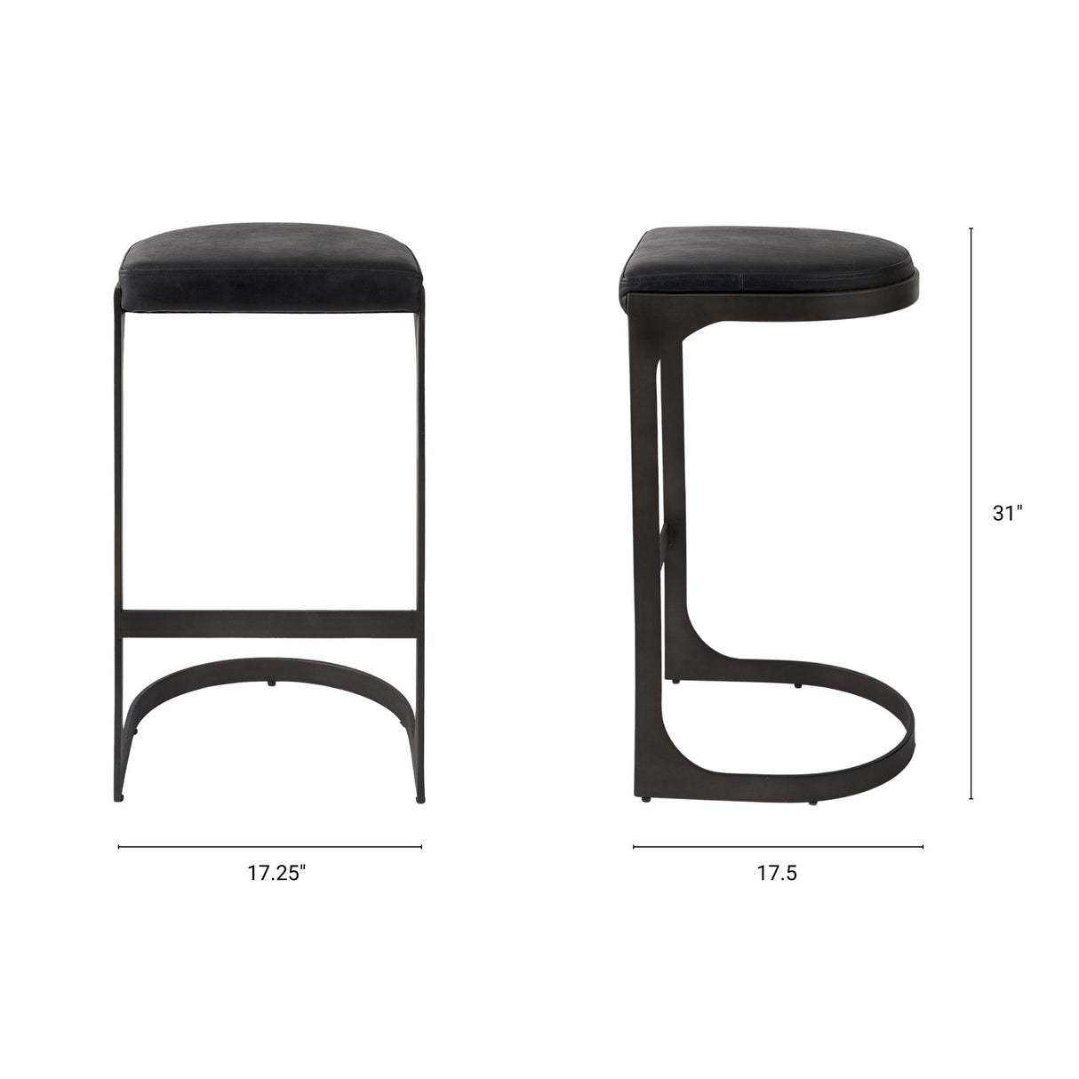 Tyson 17L x 18W x 31H Black Leather W/ Metal Frame Bar Stool from Mercana - Luna Furniture
