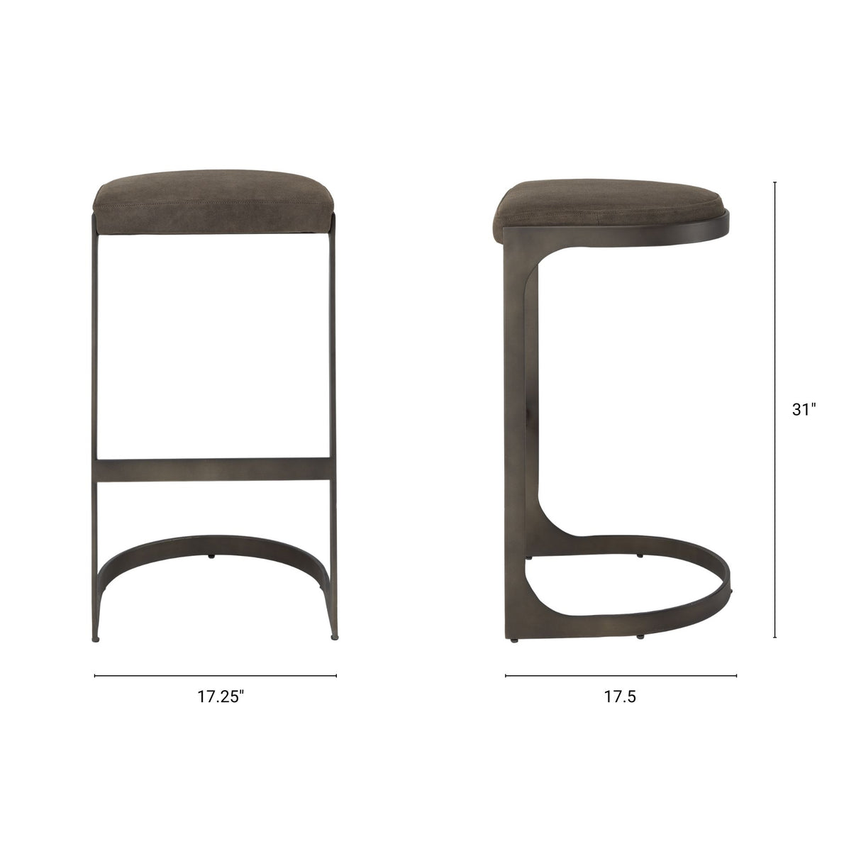Tyson 17L x 18W x 31H Brown/Gray Suede W/ Metal Frame Bar Stool from Mercana - Luna Furniture