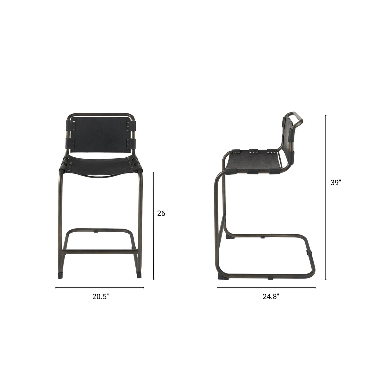 Berbick 21L x 25W x 38H Black Leather W/ Iron Frame Counter Stool from Mercana - Luna Furniture