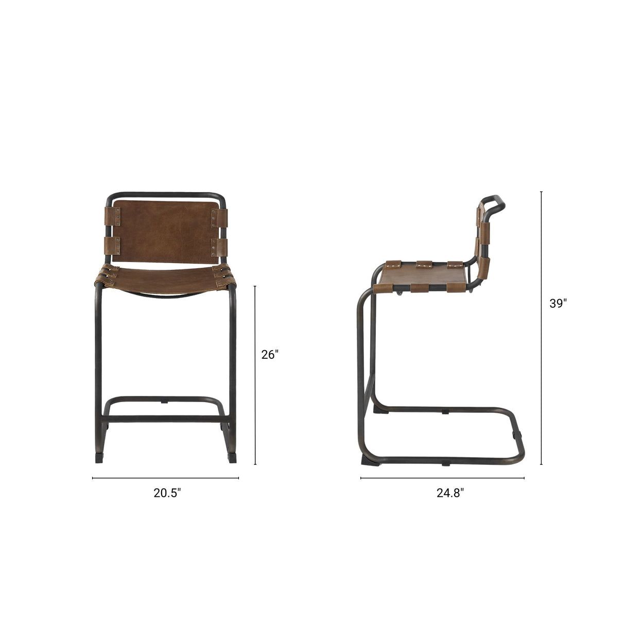 Berbick 20.5 x 24.75 x 39 Medium Brown Leather W/ Iron Frame Counter Stool from Mercana - Luna Furniture