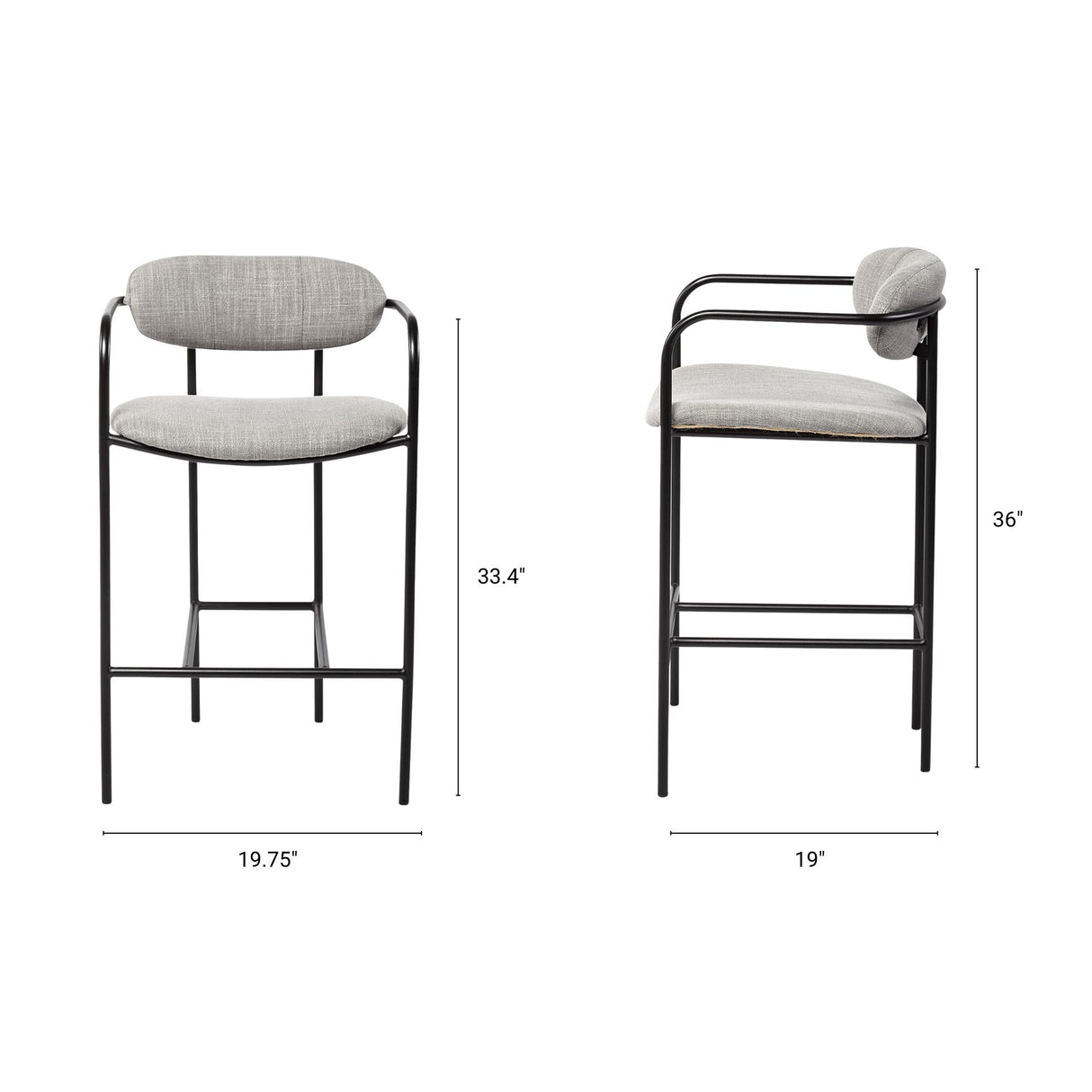 Parker Gray Fabric Seat Black Metal Counter Stool from Mercana - Luna Furniture