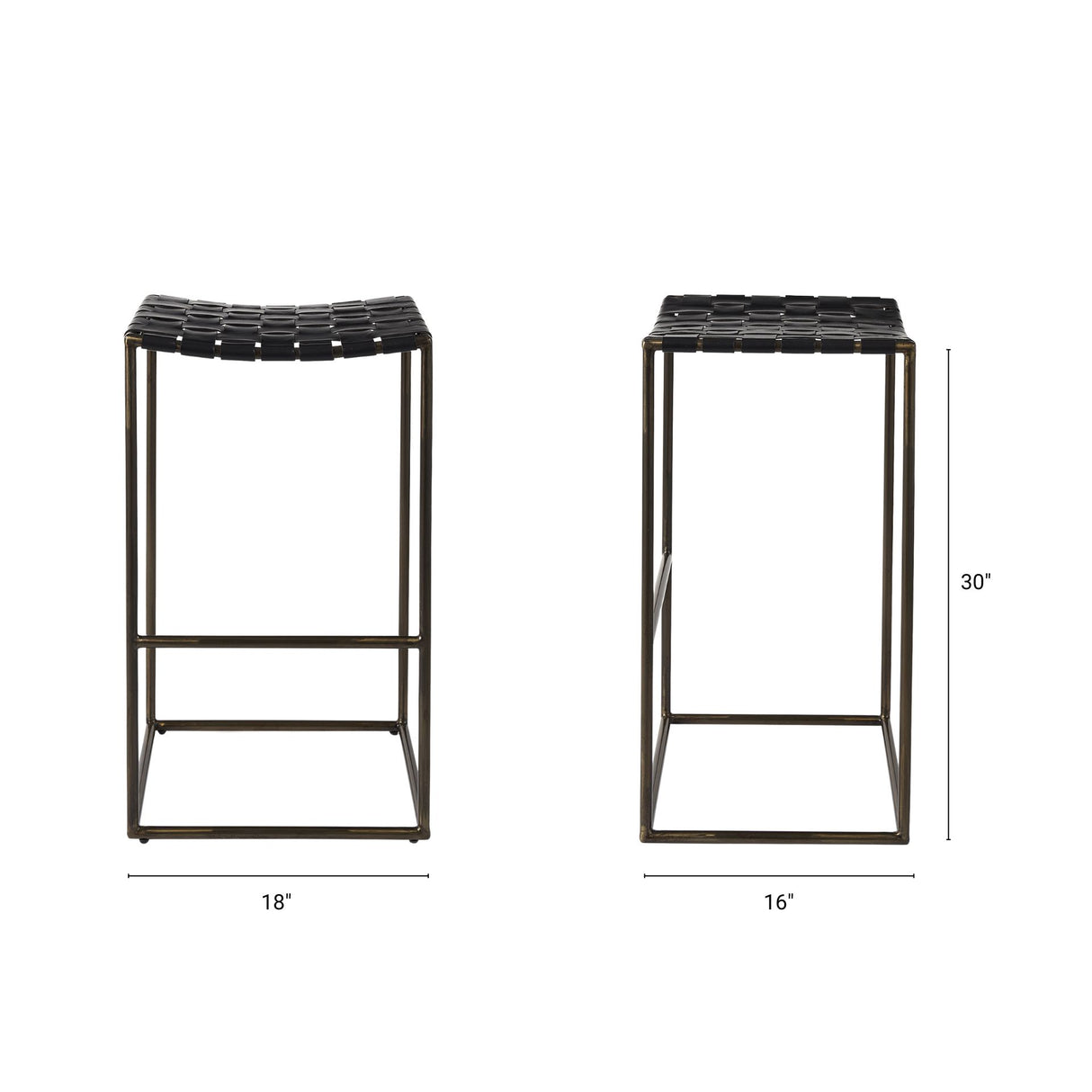 Clarissa 18.0L x 16.0W x 30.25H Black Woven Leather Seat W/ Gold Frame Bar Stool from Mercana - Luna Furniture