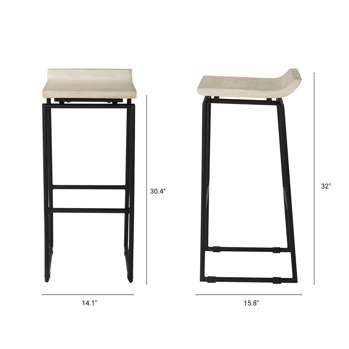 Givens 31.8"H Seat Height Natural Wood W/Black Metal Frame Bar Stool from Mercana - Luna Furniture