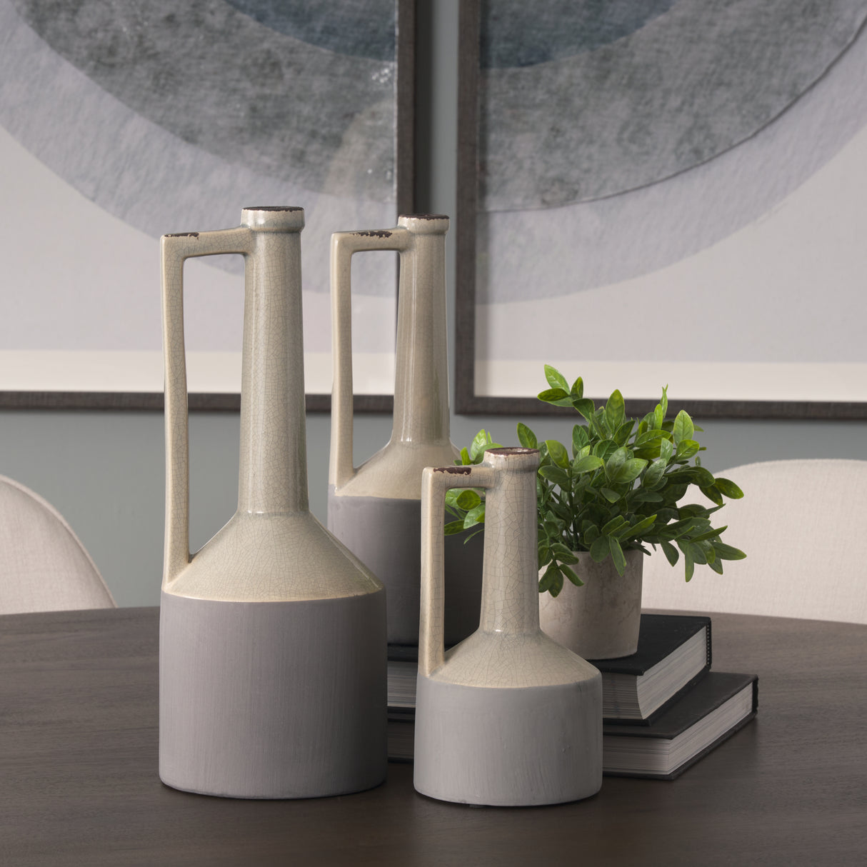Burton 16.7H Large Two Tone Gray Ceramic Jug Vase from Mercana - Luna Furniture