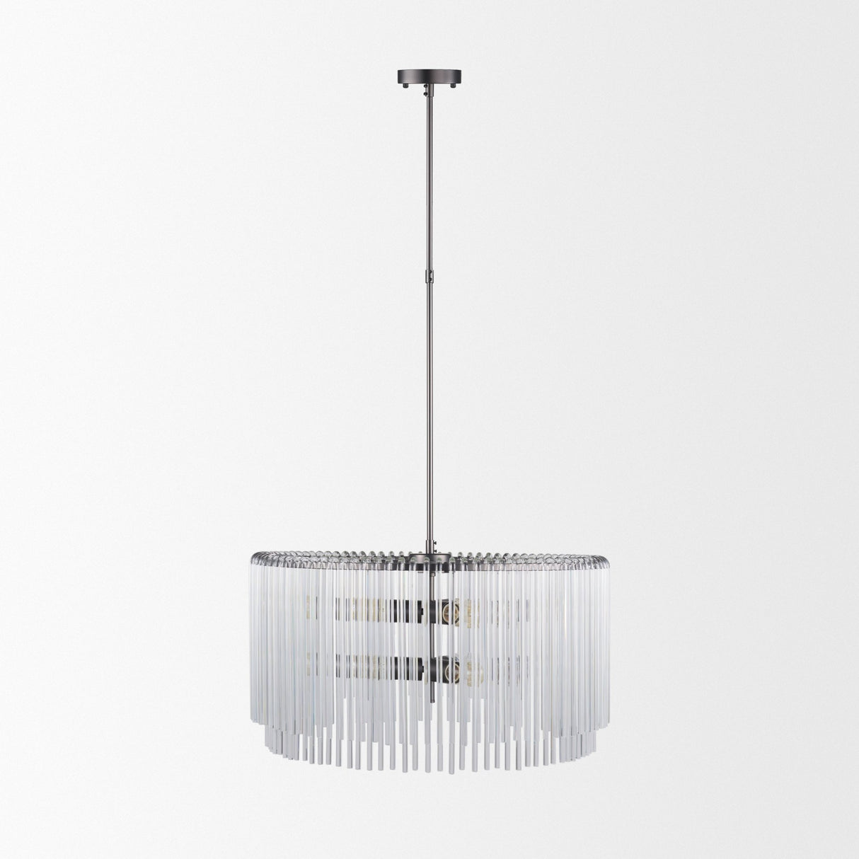 Anna (26"x14") Hanging Gun-Metal w/ Clear Glass Rods Six Bulb Chandelier from Mercana - Luna Furniture
