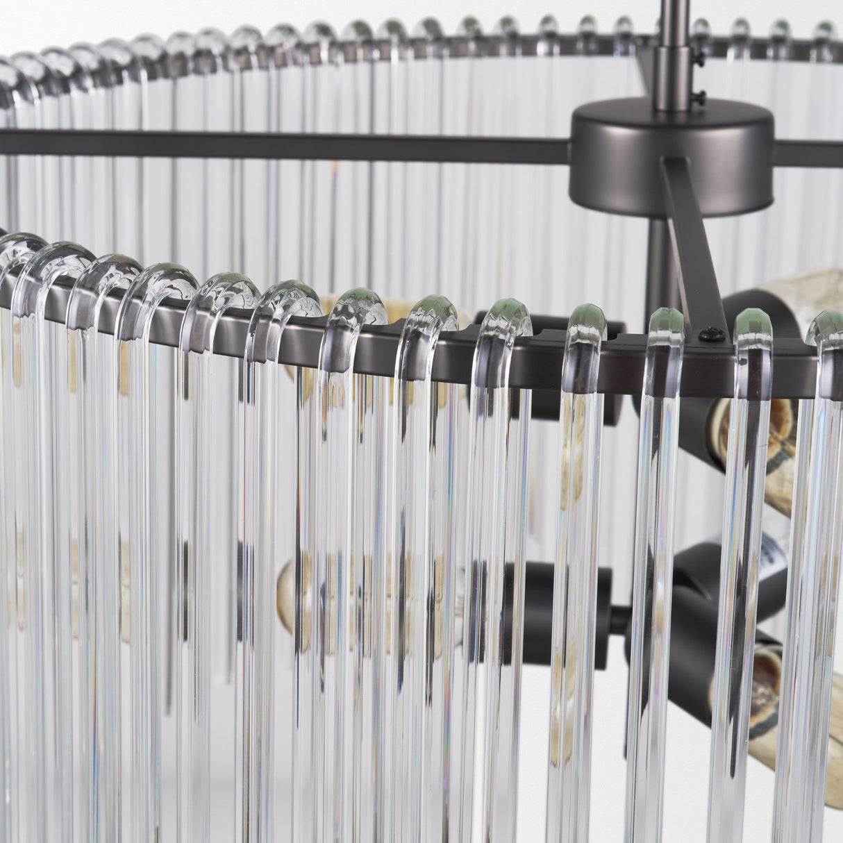 Anna (26"x14") Hanging Gun-Metal w/ Clear Glass Rods Six Bulb Chandelier from Mercana - Luna Furniture