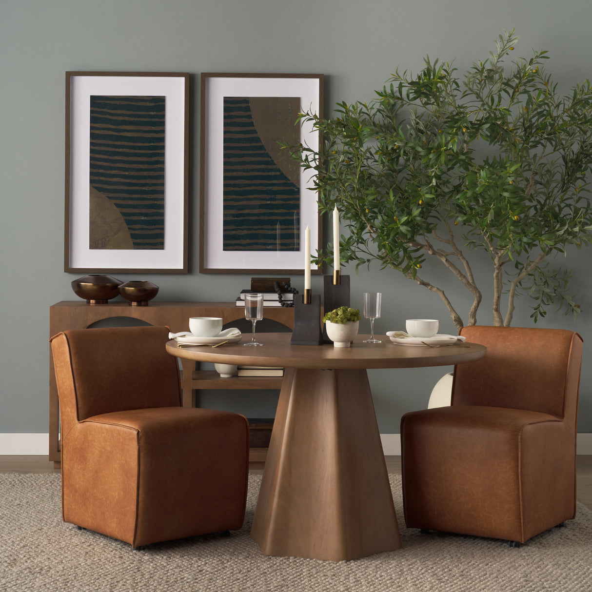 Damon 19.8L x 26.3W x 31.8H Cognac Brown Faux Leather Dining Chair, Set of 2 from Mercana - Luna Furniture