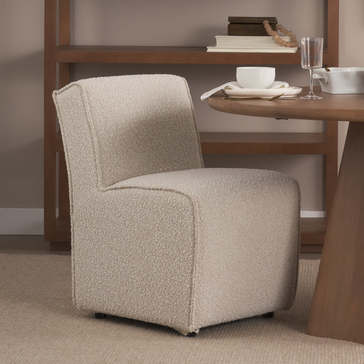 Damon 20.5L x 27.2W x 31.3H Fully Upholstered Cream-Toned Fabric Dining Chair on Casters, Set of 2 from Mercana - Luna Furniture