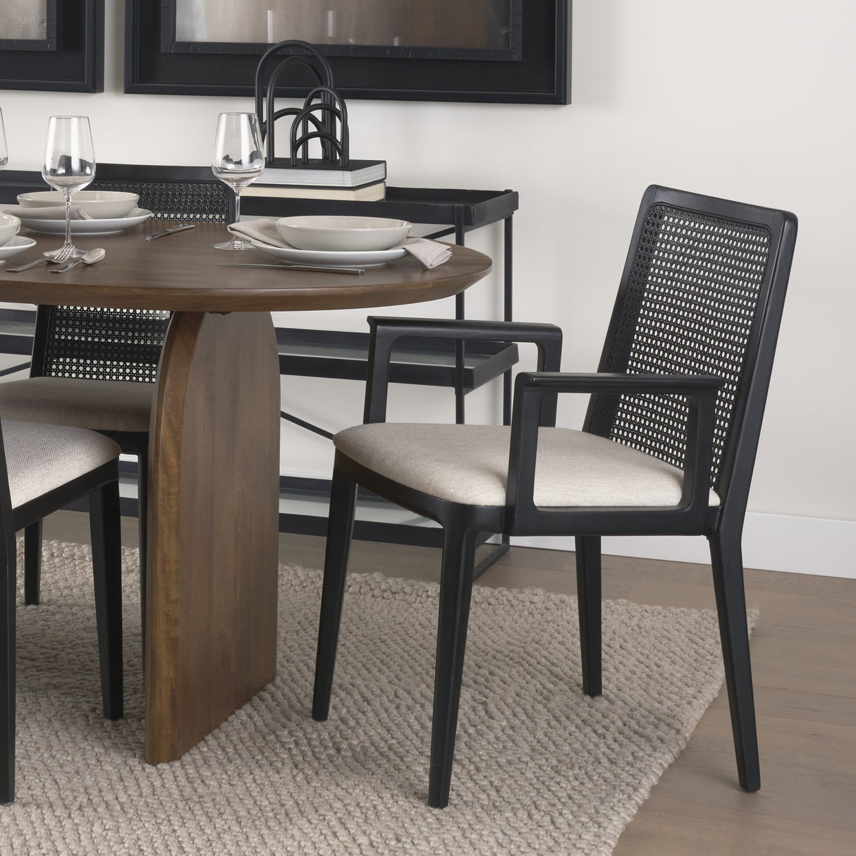 Clara Black Wood W/ Cream Fabric Seat and Cane Back Dining Chair from Mercana - Luna Furniture