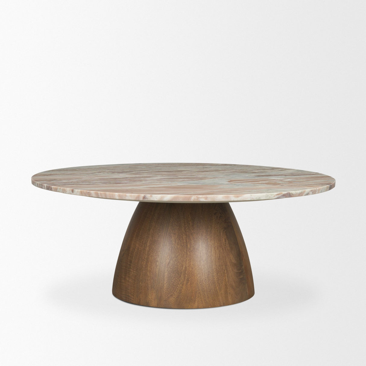 Allyson Round Brown Pedestal w/ Pink Marble Top Coffee Table from Mercana - Luna Furniture