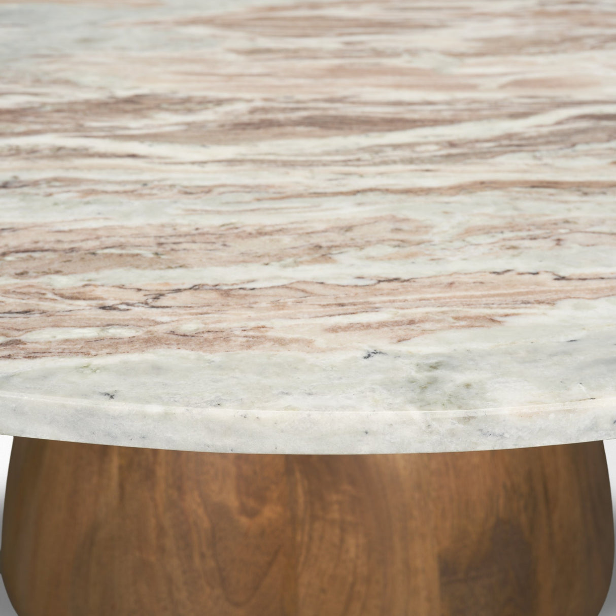 Allyson Round Brown Pedestal w/ Pink Marble Top Coffee Table from Mercana - Luna Furniture