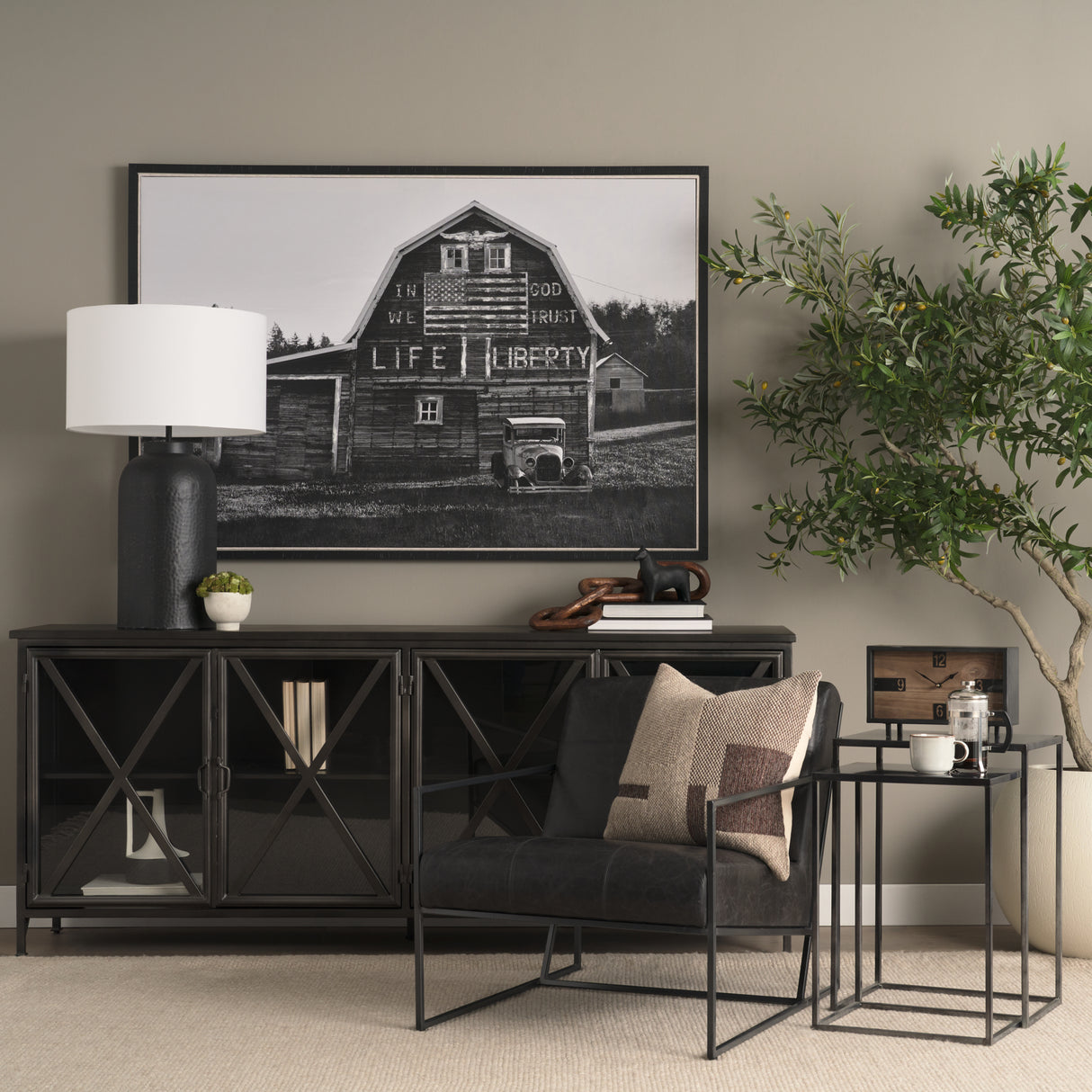 Stratton Gunmetal w/ Genuine Aged Black Leather Upholstered Accent Chair from Mercana - Luna Furniture