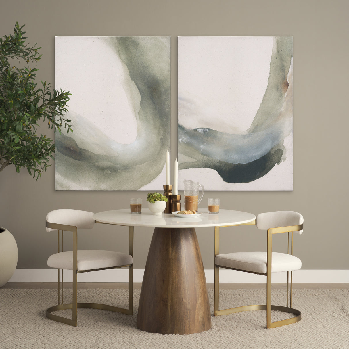 Allyson 42" Round Brown Wood Pedestal w/Banswara White Marble Top Dining Table from Mercana - Luna Furniture