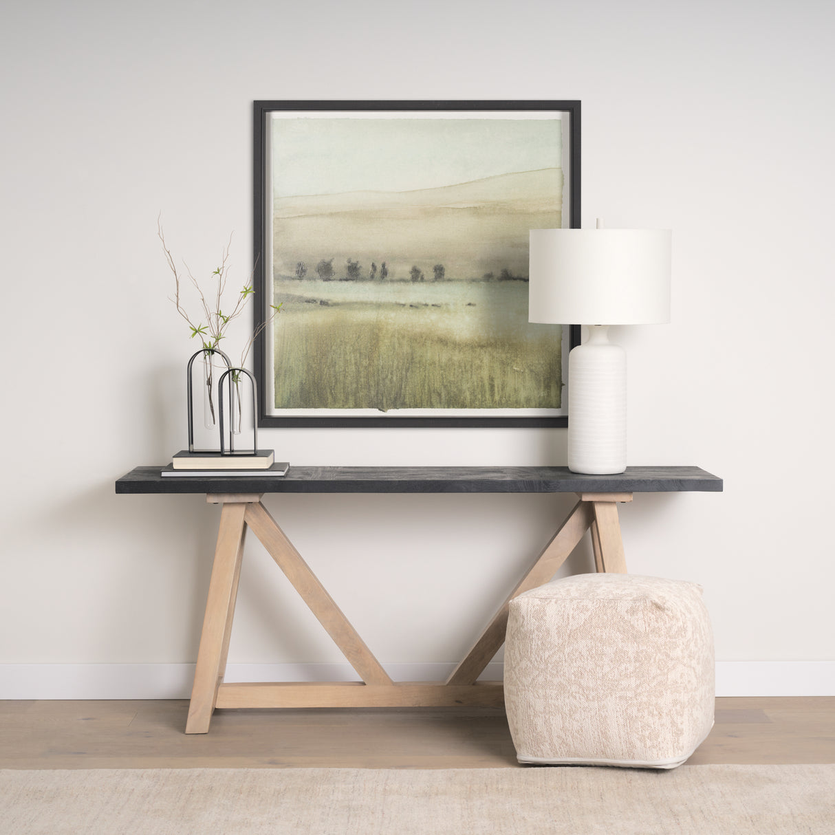 Rolling Fields II Hand Embellished Black Framed Watercolor Art Print on Paper Mounted with Backing from Mercana - Luna Furniture