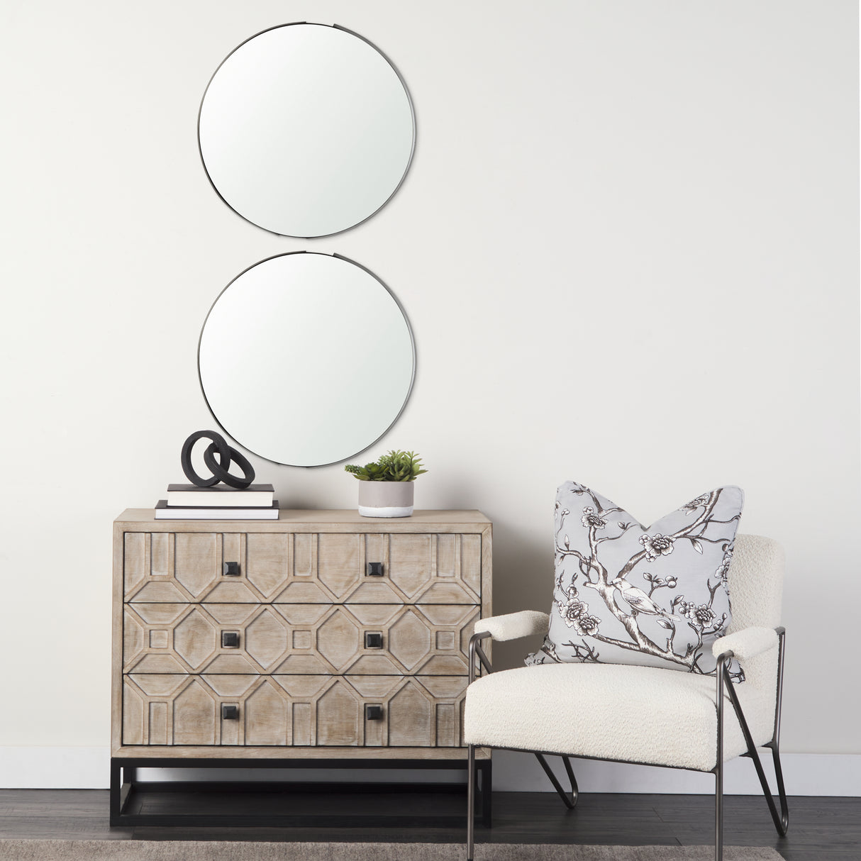 Adrianna 24.4" Black Metal Round Mirror from Mercana - Luna Furniture