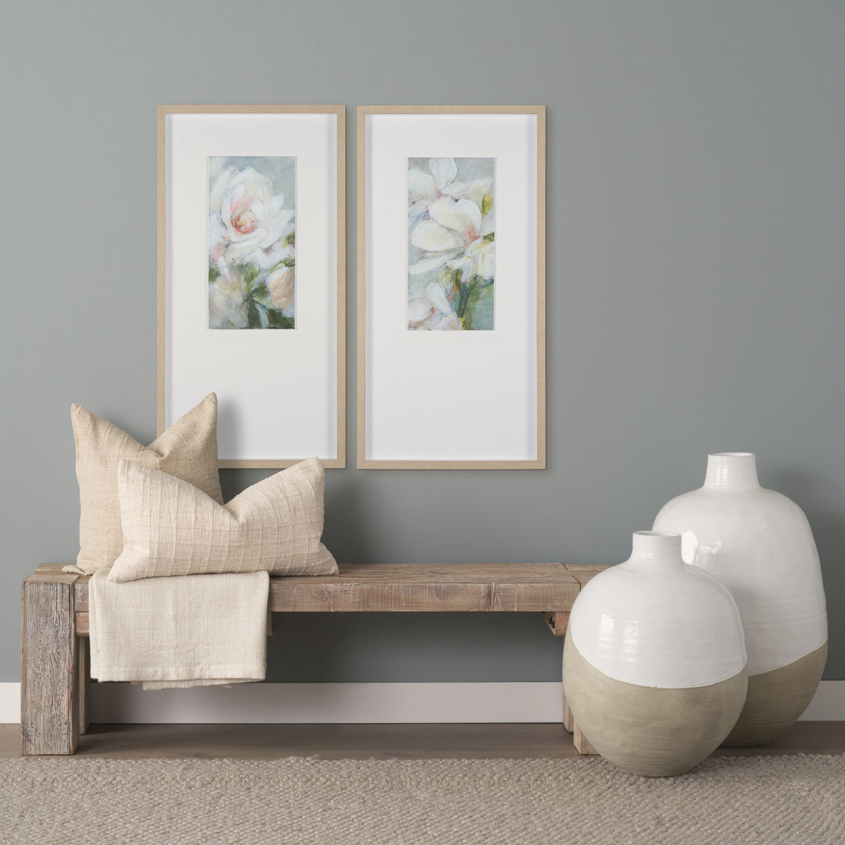 Amos 20.5L x 20.5W x 31.9H White and Dark Beige Color Blocked Ceramic Floor Vase from Mercana - Luna Furniture