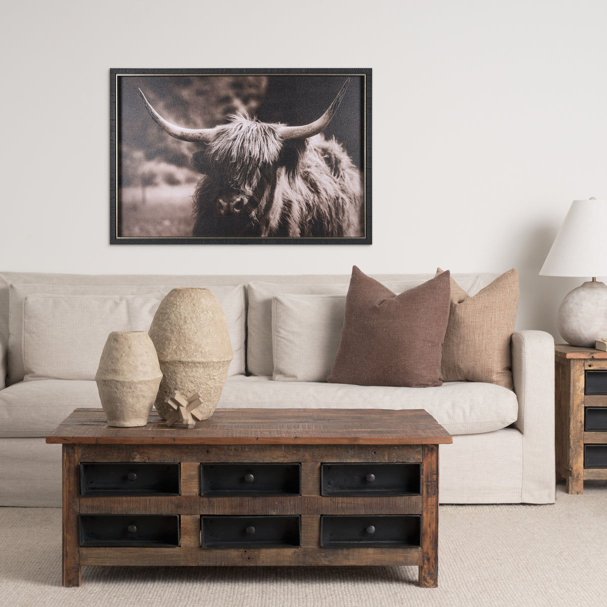 Highland Stare by Chad Mackay a Hand Embellished Textured Framed Photo Art Print from Mercana - Luna Furniture
