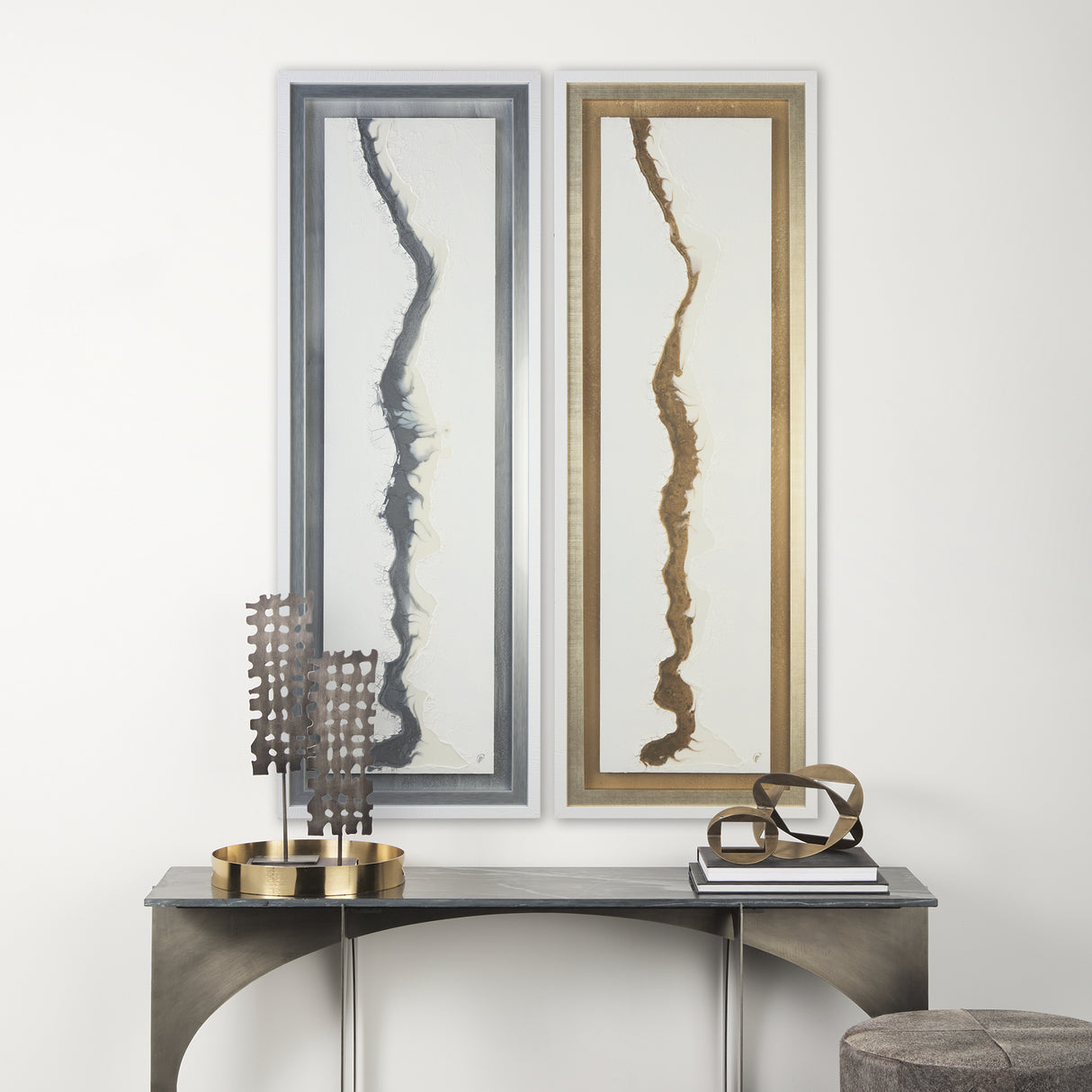 White and Gold river by Studio M a Framed Art Print Matted under Glass from Mercana - Luna Furniture