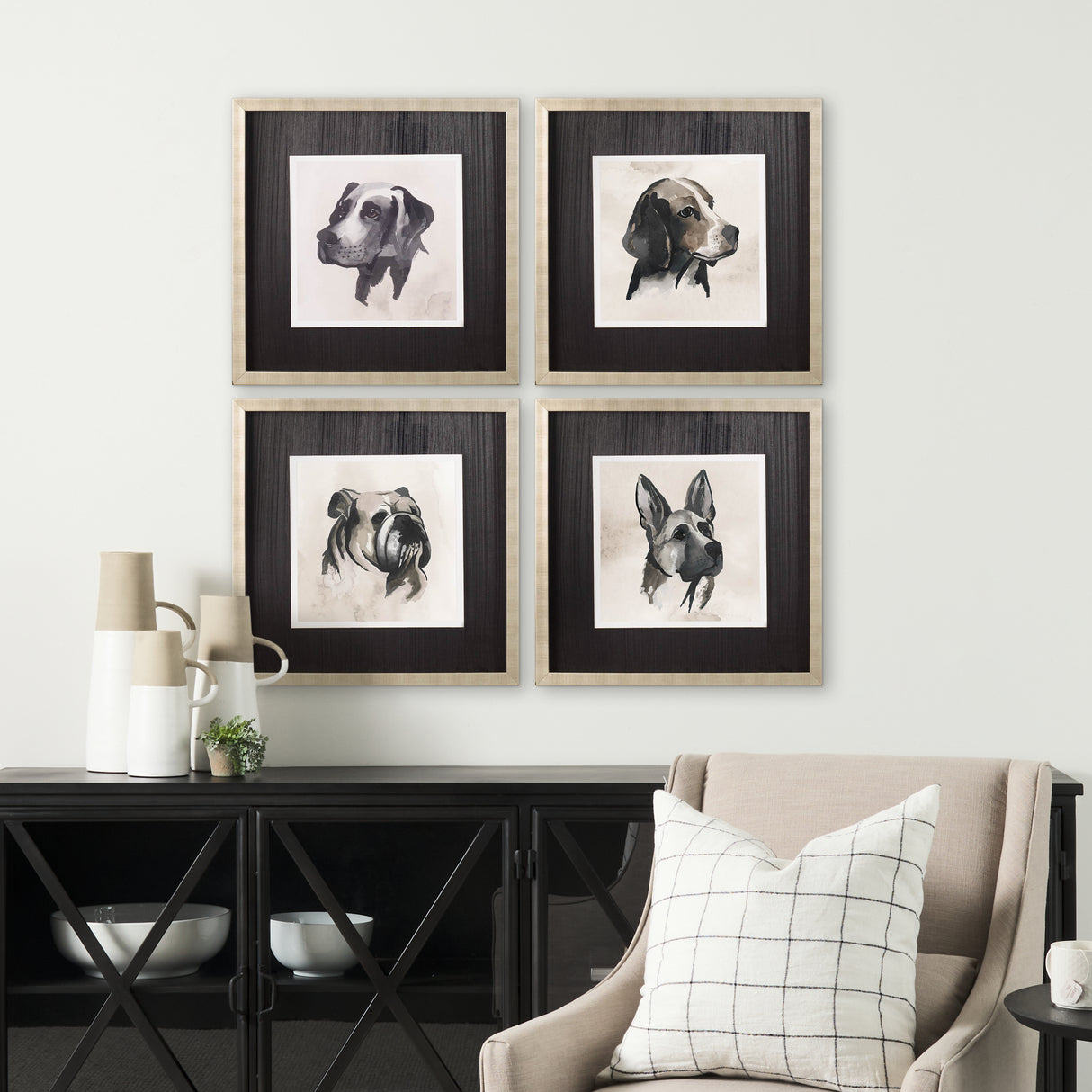 Small Inked Dogs II by Grace Popp a Hand Embellished Textured Framed Art Print Matted under Glass from Mercana - Luna Furniture