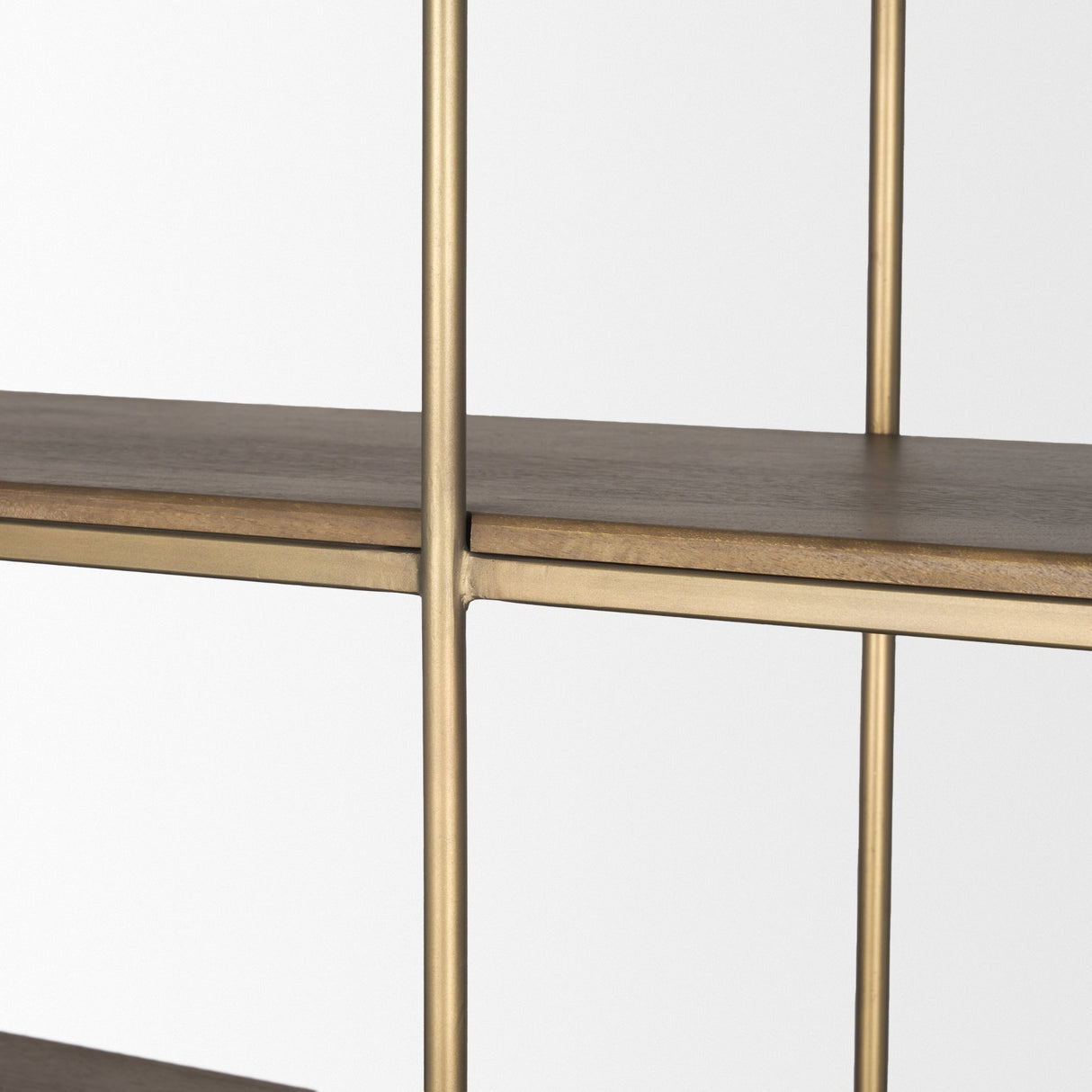 Baron 4-Door Dark Brown Wood w/ Antique Brass Metal Open Shelving Unit from Mercana - Luna Furniture
