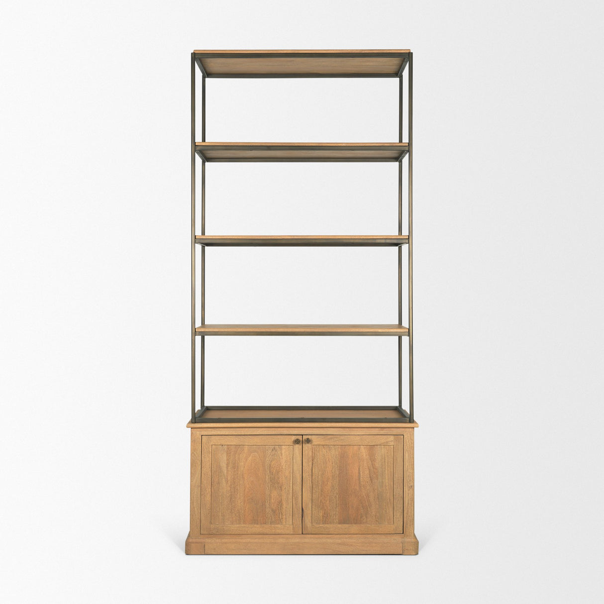 Baron Light Brown Wood w/ Gunmetal 2-Door Open Shelving Unit from Mercana - Luna Furniture