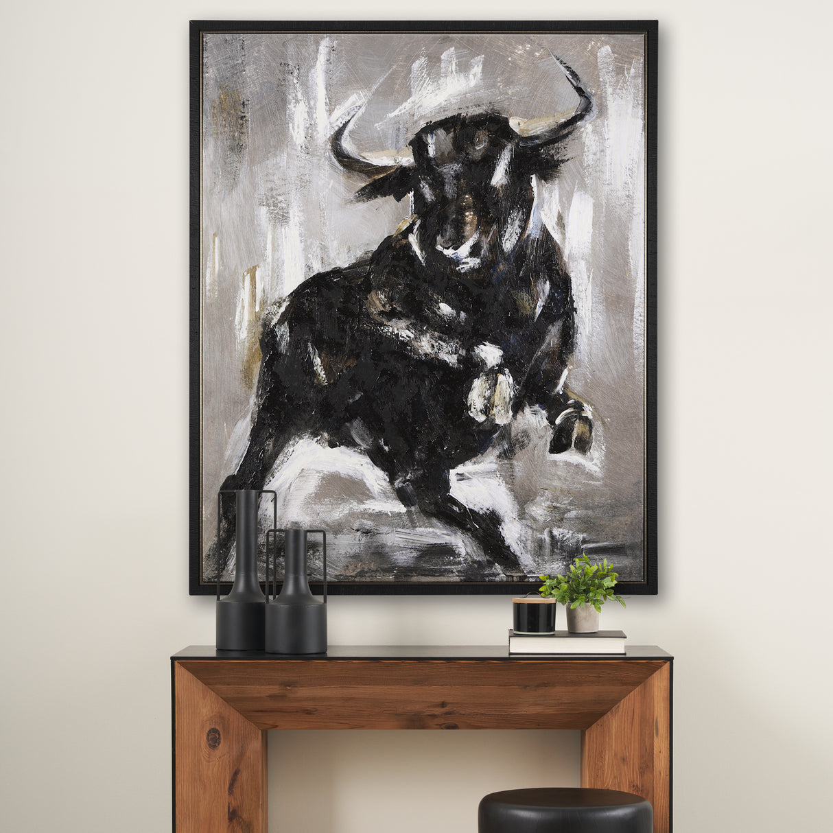 Bull by Mercana Studio a Hand Embellished Textured Framed Canvas from Mercana - Luna Furniture