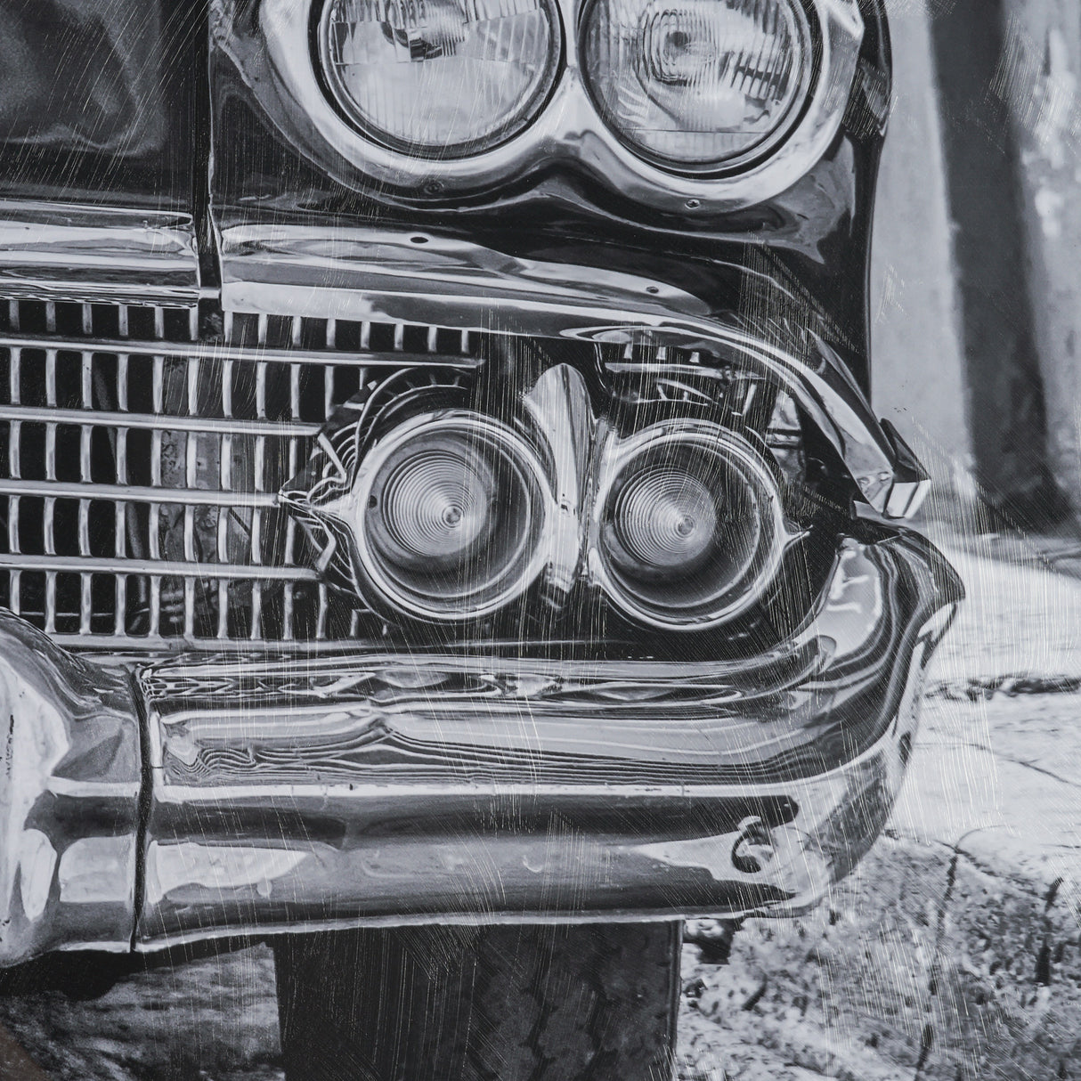Classic Old Chevy in Havana Cuba by Richard Silver Textured Framed Art Print Matted under Glass from Mercana - Luna Furniture