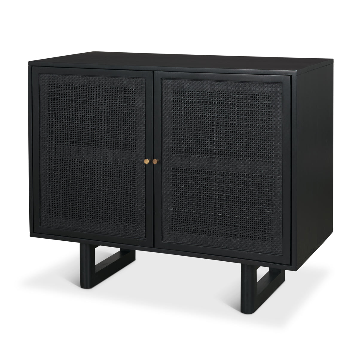 Grier Matte Black Stained Wood w/ Black Cane Accent Cabinet from Mercana - Luna Furniture