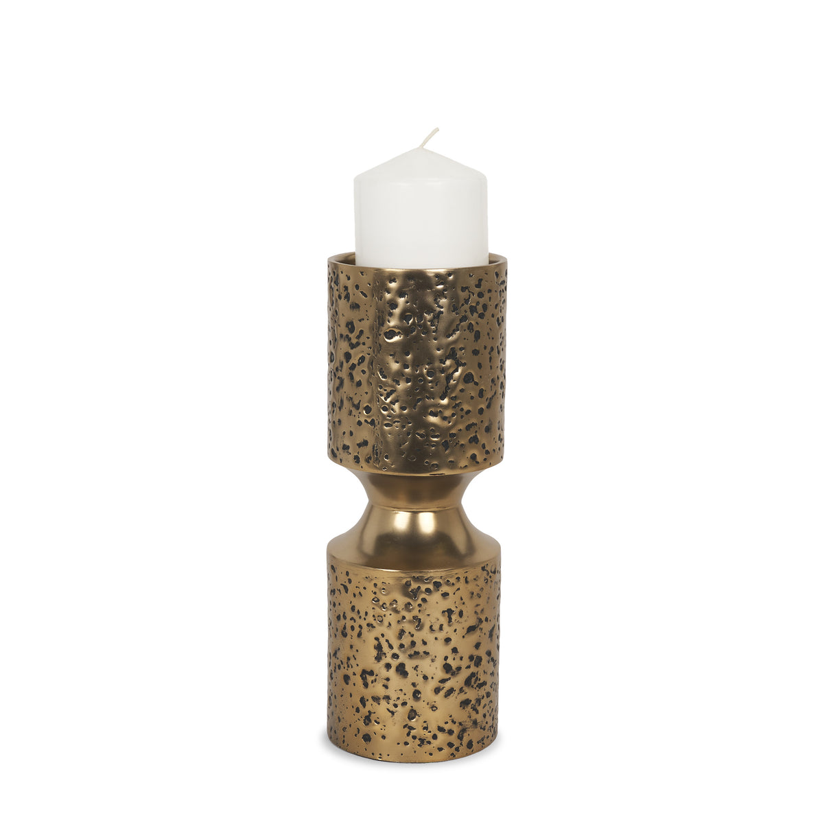 Akira Small Hammered Gold Metal Pillar Candle Holder from Mercana - Luna Furniture