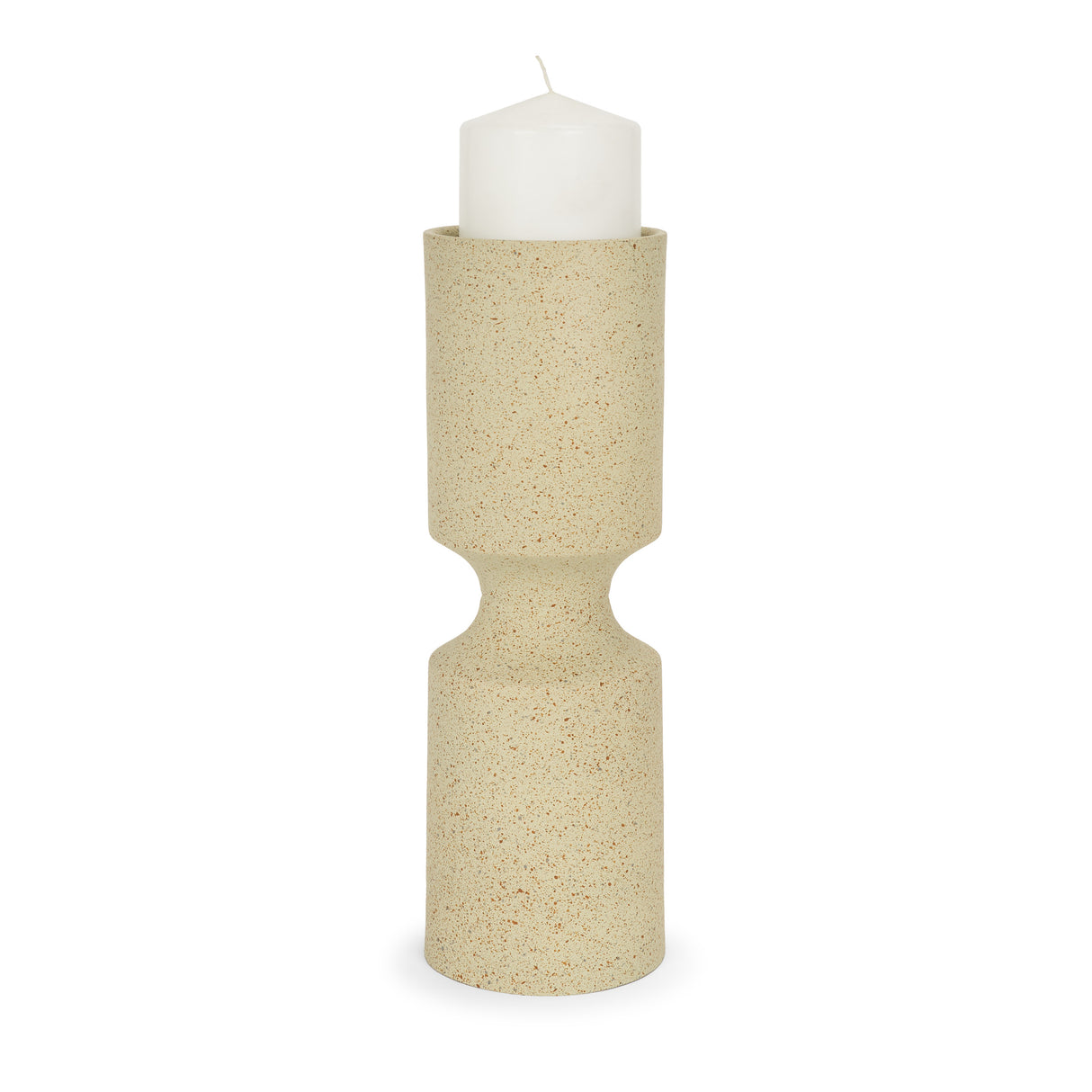 Akira Large Textured Beige Metal Pillar Candle Holder from Mercana - Luna Furniture