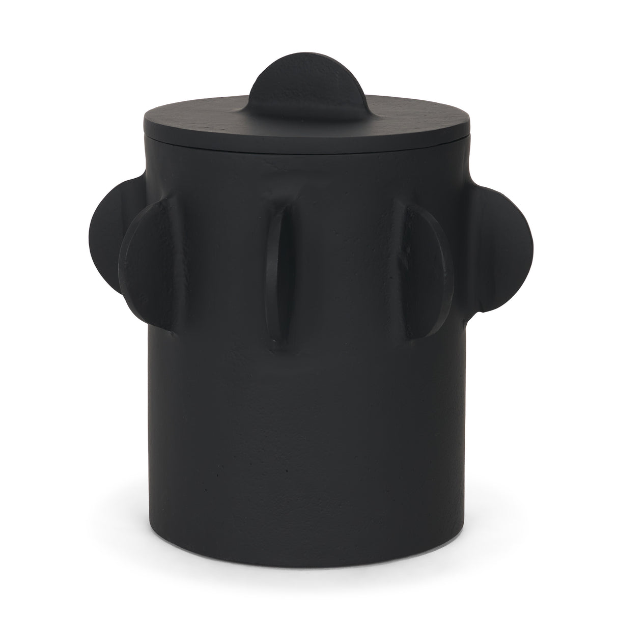 Deacon Large Matte Black Metal Canister with Sculptural Handles from Mercana - Luna Furniture