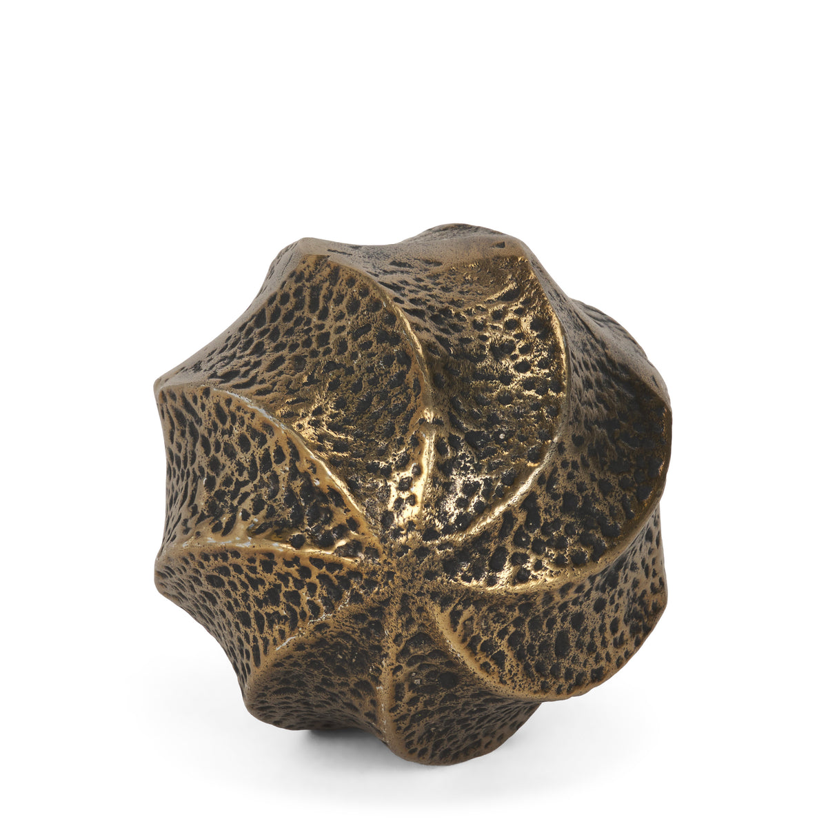 Imani Small Sculptural Textured Antiqued Gold Metal Decorative Orb Object from Mercana - Luna Furniture