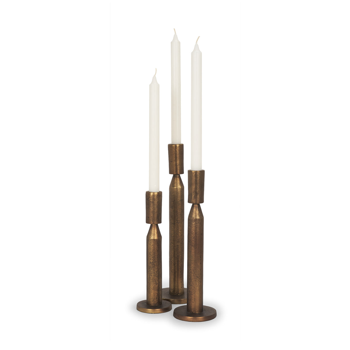Declan Antiqued Brass Cast Metal Taper Candle Holder from Mercana - Luna Furniture
