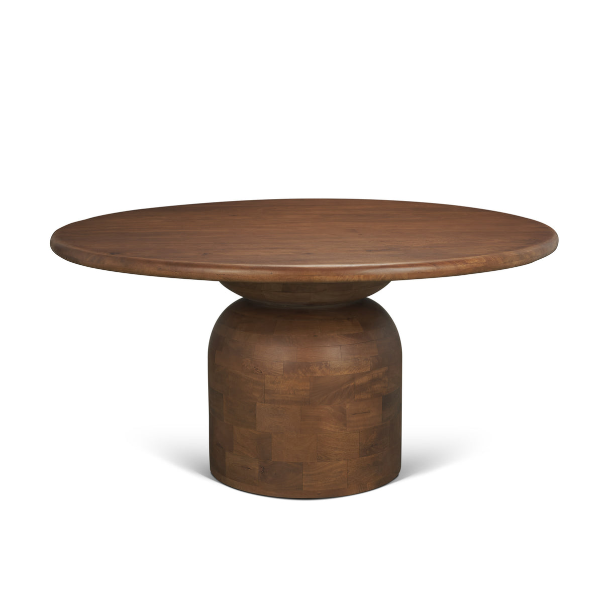 Atlas 60" Warm Mid-Brown Wood Stacked Pedestal Base Round Dining Table from Mercana - Luna Furniture