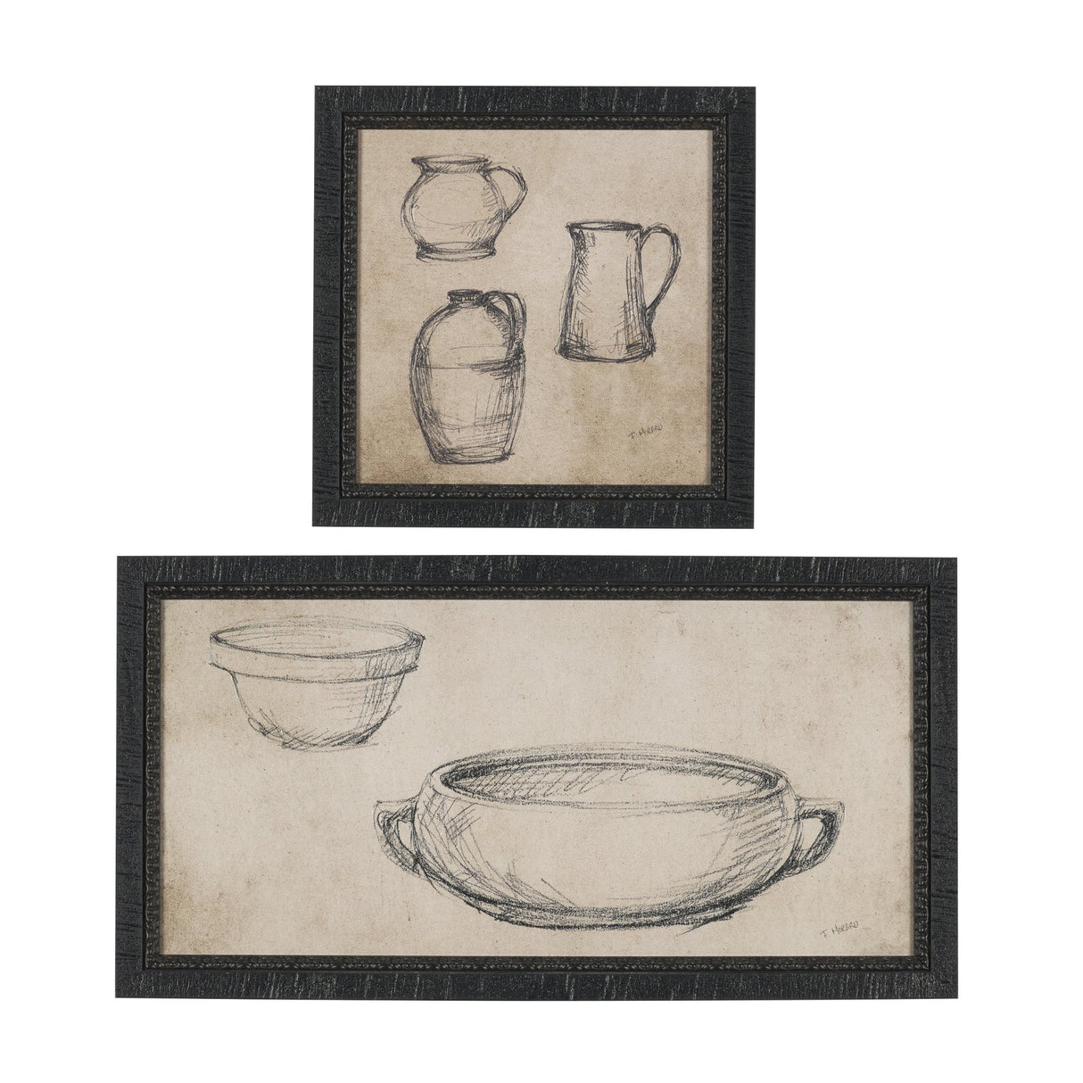Vintage Tableware Sketch (Set of 2) by Mercana Studio Hand Embelished Textured Framed Canvas Matted from Mercana - Luna Furniture